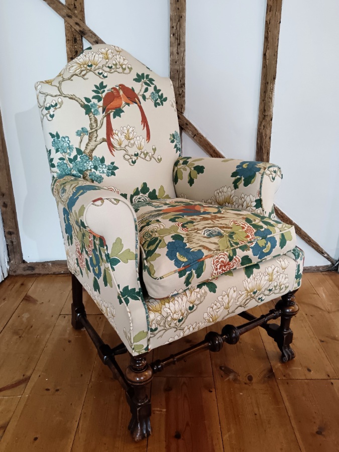 William and Mary Revival Armchair in Luxury GP  J Baker Rockbird Fabric (9).jpg